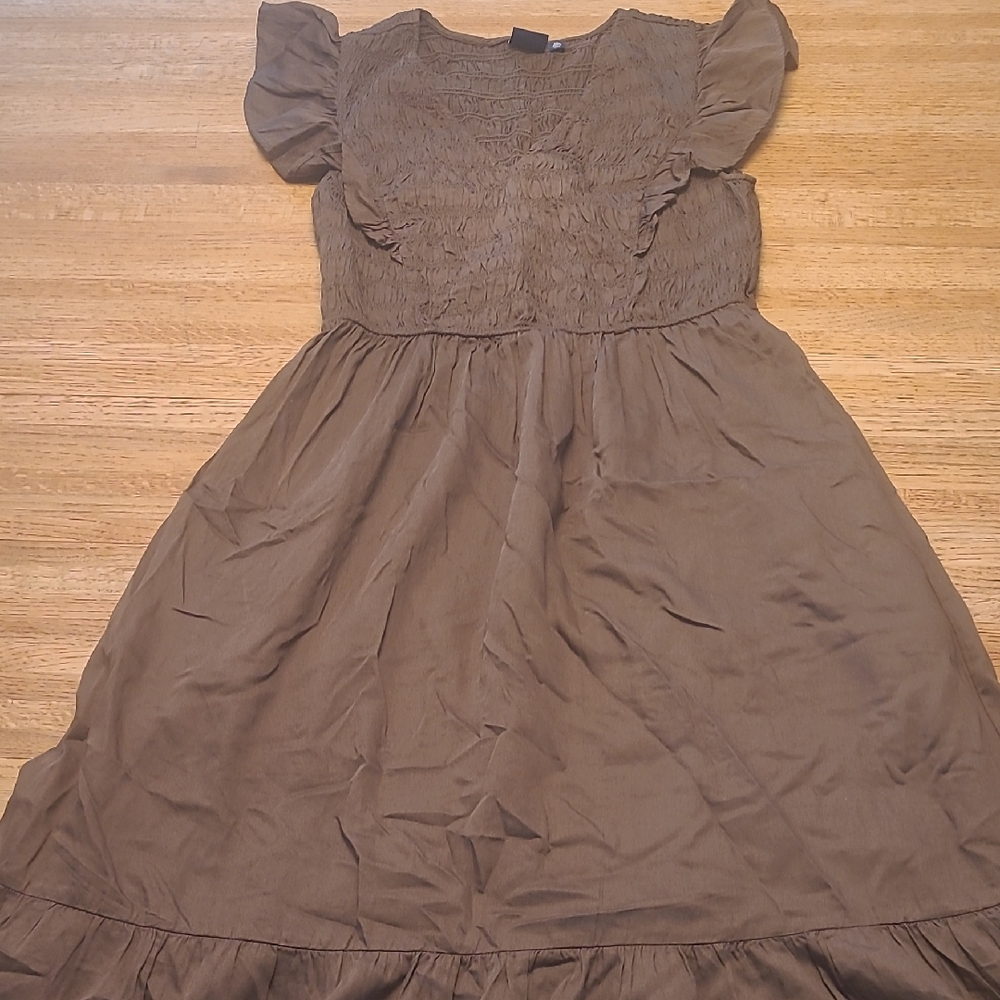 GAP Brown Women Flutter Sleeve Midi DRESS Small TALL